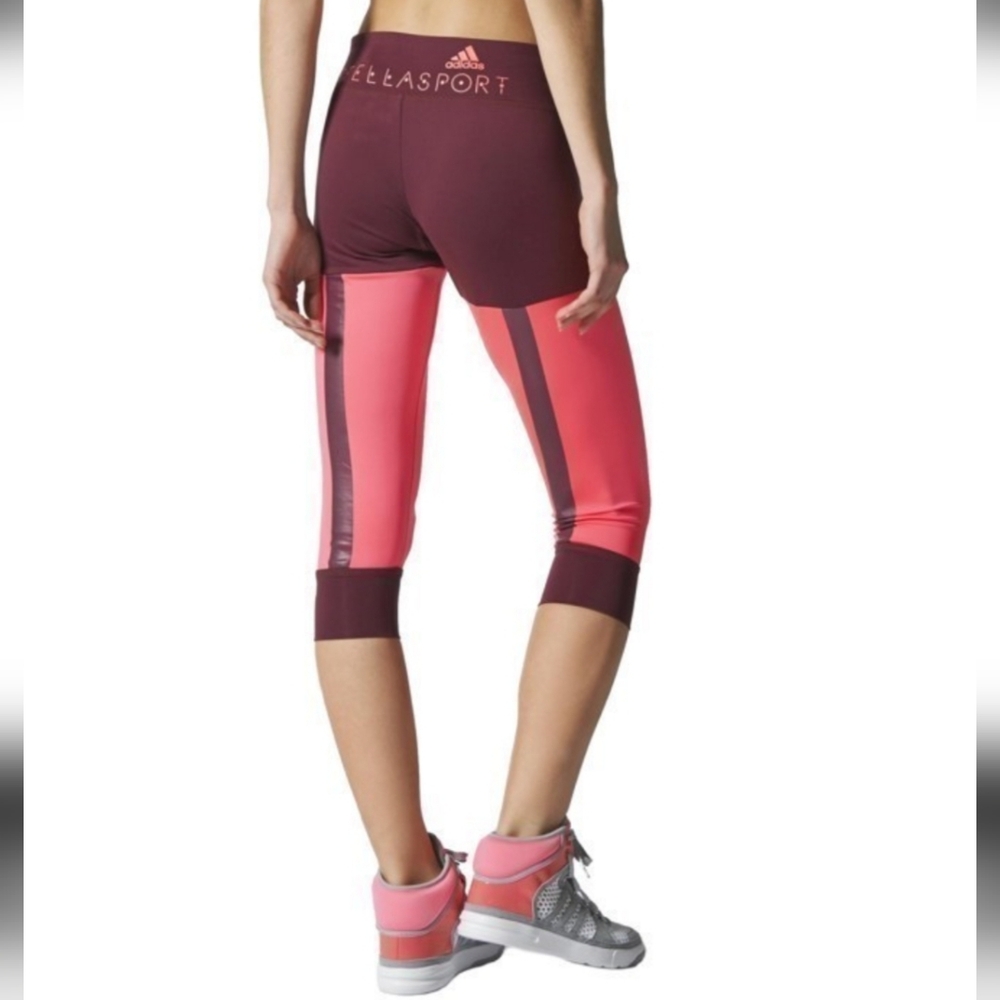 Stella McCartney Adidas 3/4 Leggings Medium Maroon & Neon Pink